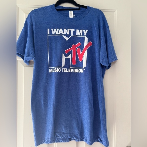 Tultex Tops - Blue MTV Graphic Short Sleeve T-Shirt Size Large